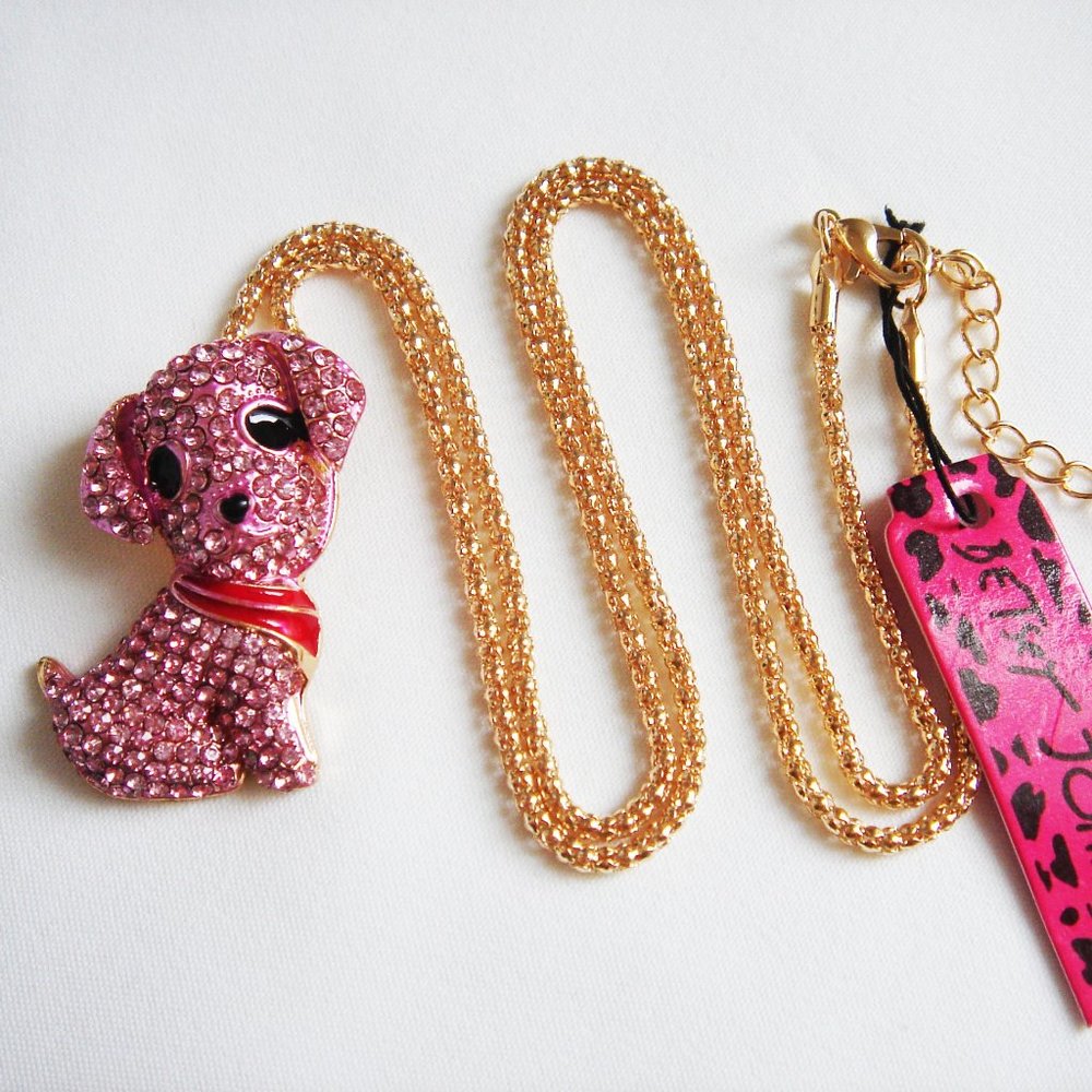 NWT  PINK  RHINESTONES PUPPY  DOG NECKLACE